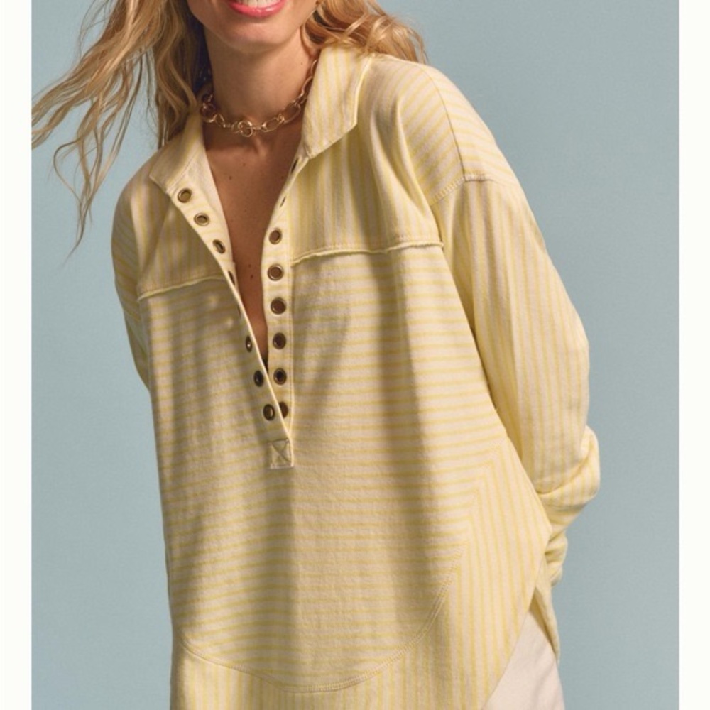 Free People Yellow Striped Sweatshirt